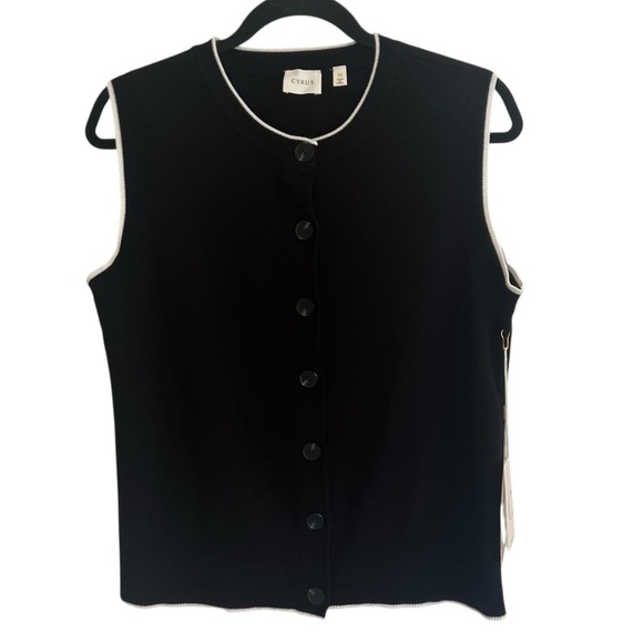 Cyrus Sweaters - Cyrus NYC Black Contrast Piping Sleeveless Cardigan Sweater Vest NWT Medium